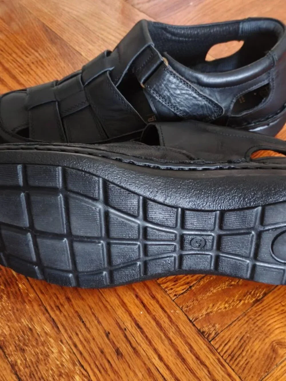 Spring Step Men's Aspeno Classic Black Leather Sandals Size 41 Hook & Loop New